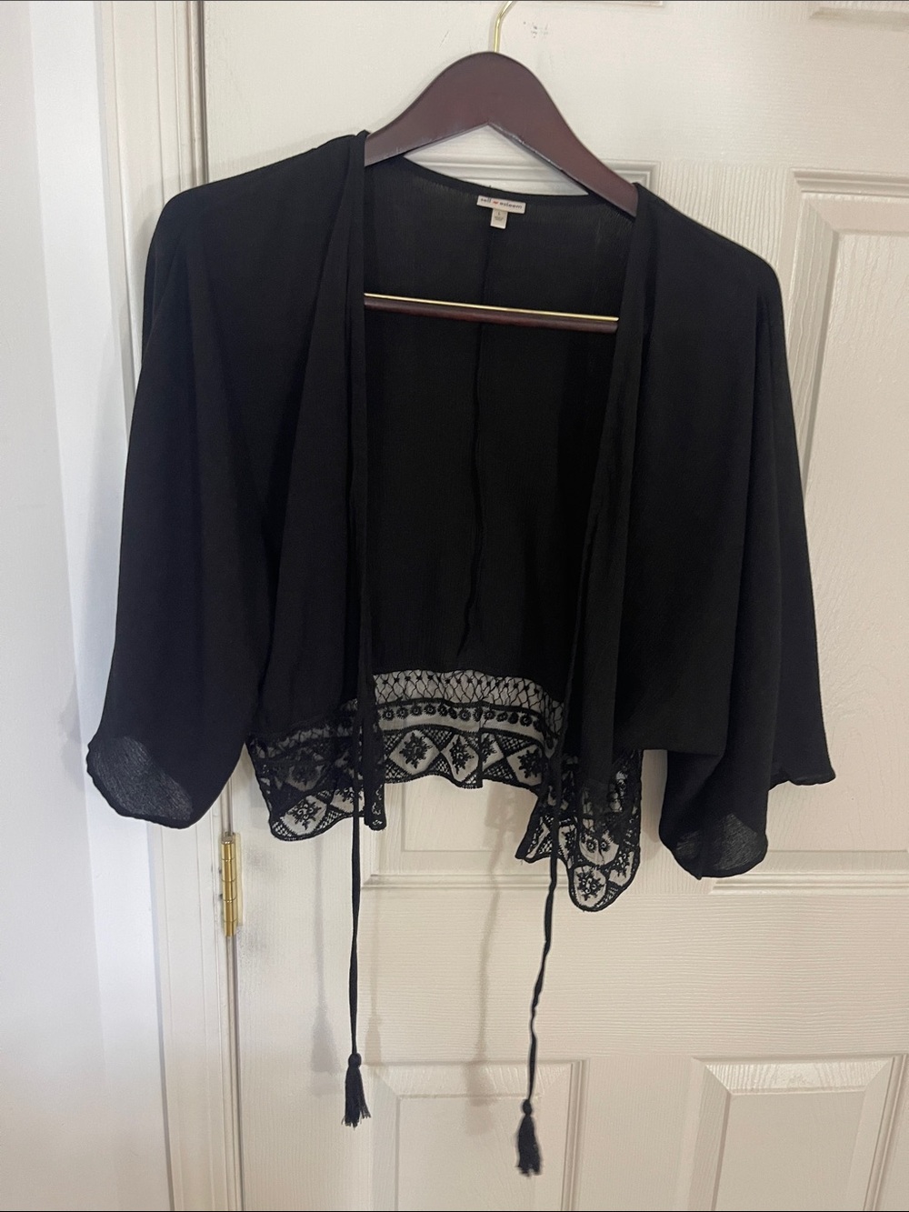 Self Esteem Black Lace-Trim Open Front Tunic